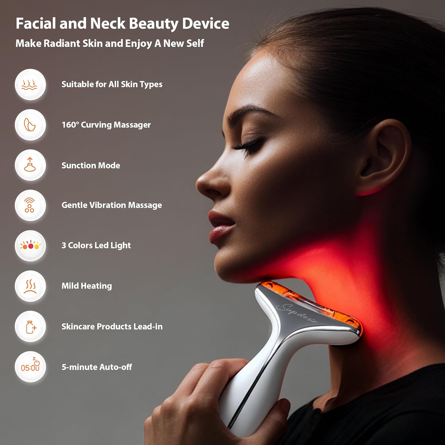 3-in-1 for Aurora Red Light for Face & Neck Beauty Massager, with Suction, Vibration, Heat, 3 Light Therapies for Skin Glow, Face Lift, Neck Firm, White - Image 2