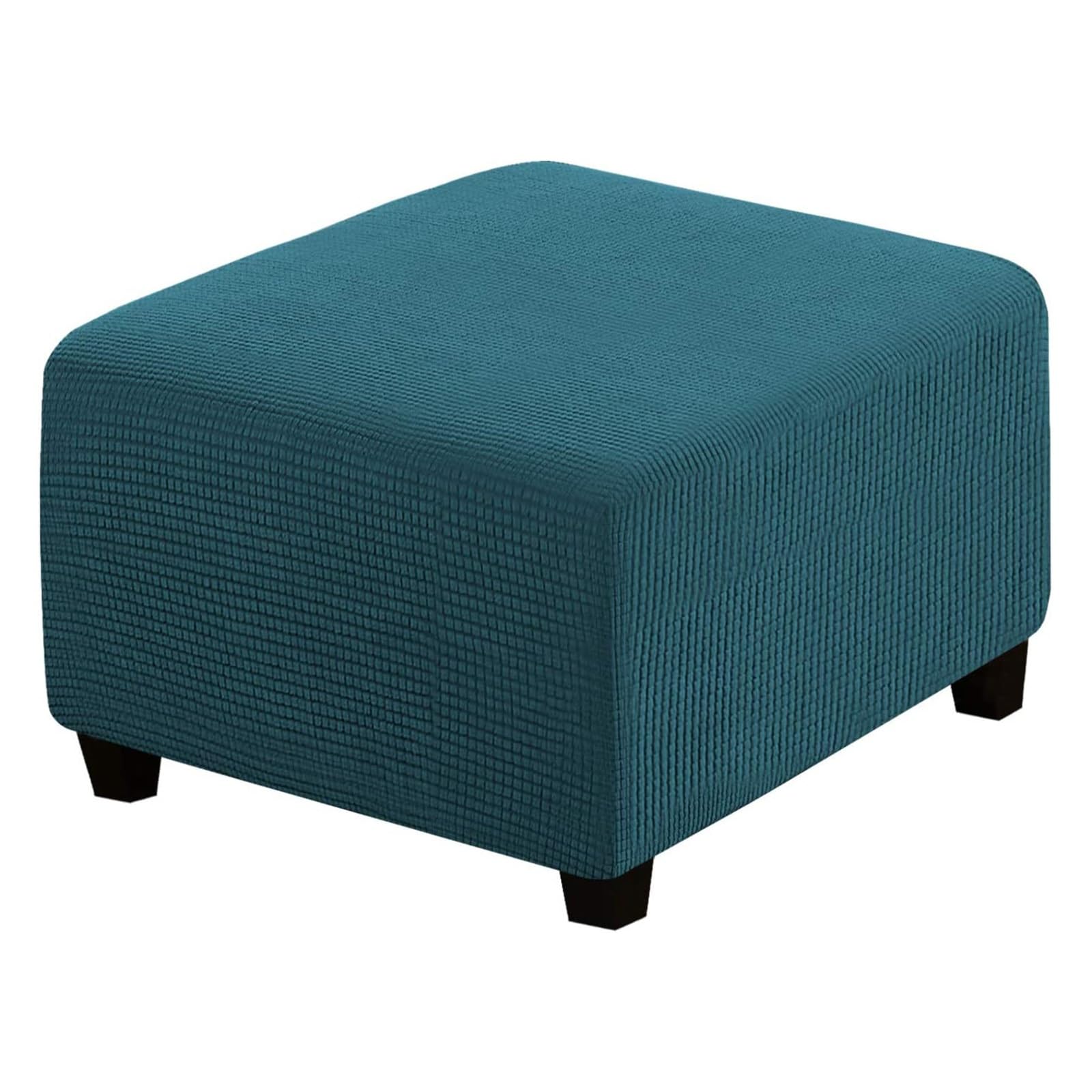 LJWDYS 4 Sizes Square Footstool Cover, Super Soft Stretch Ottoman Pouffe Slipcovers (Color : Teal, Size : Medium)