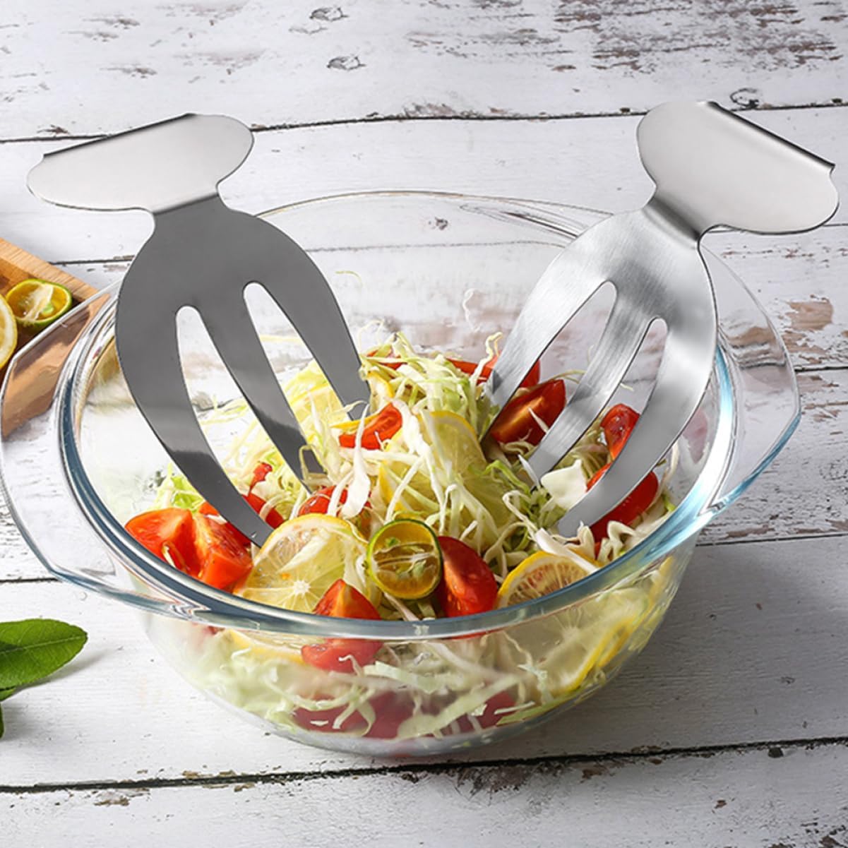 Stainless Steel Silver Lightweight Salad Servers, 2pcs Portable