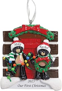 2025 Personalized Ornament Cabin Black Bear Couple Christmas Tree Ornament Artisanal Customized Decoration Wedding -Free Personalization