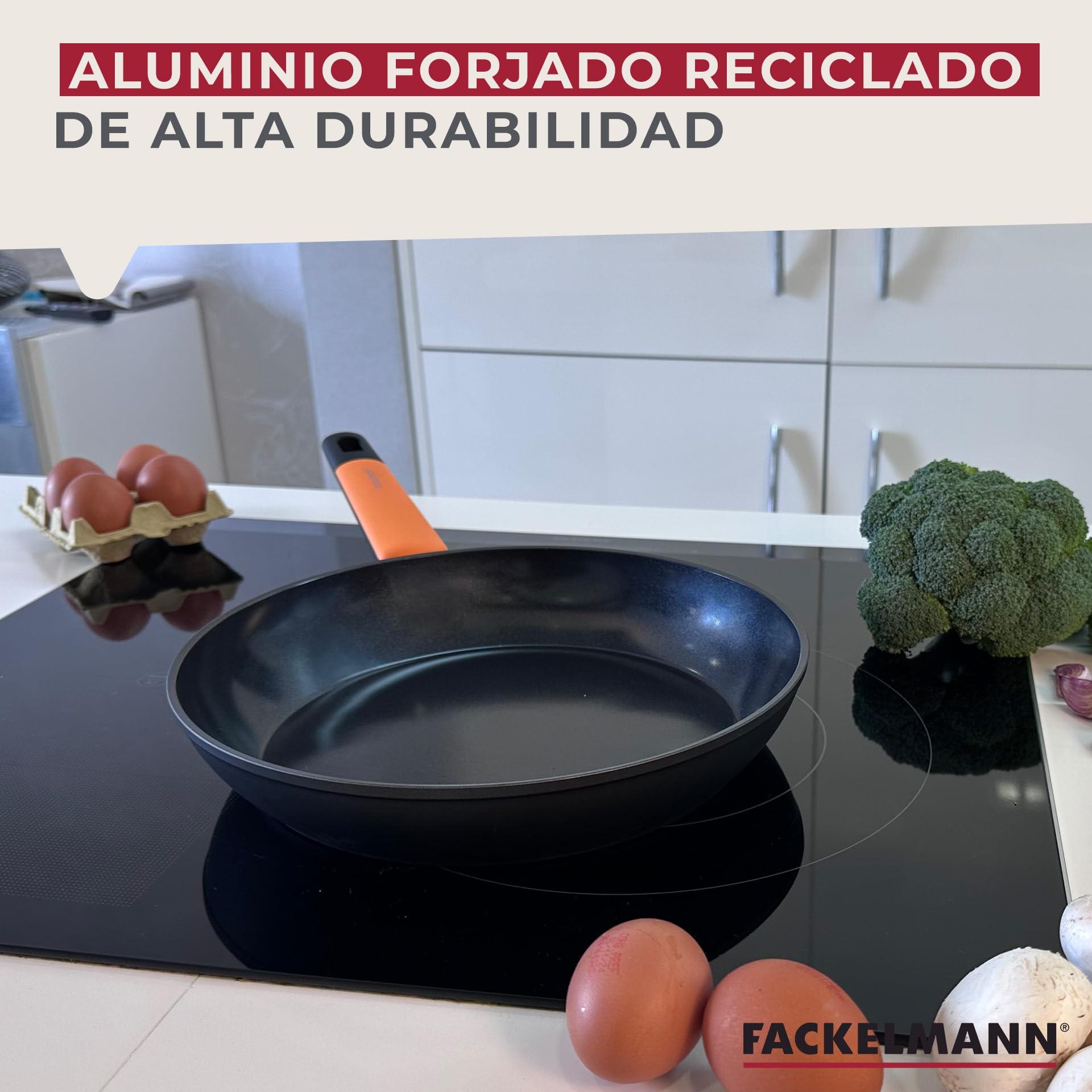 Fackelmann Zestaw 3 patelni z powłoką zapobiegającą przywieraniu, 20/24/28 cm, kute aluminium, ergonomiczny uchwyt z miękkim dotykiem, nieprzywierająca powłoka ceramiczna do 400°C, nadaje się do