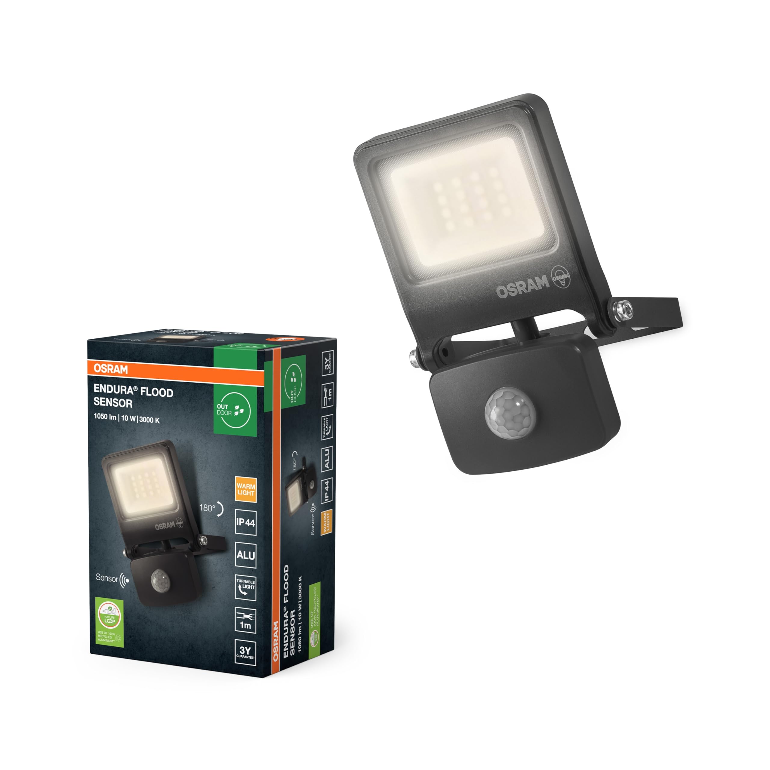 1*Faretto LED da Esterno con Sensore di Movimento 10W 1000LM Faro LED Esterno IP66 Impermeabile LED Esterno Bianco Freddo 6000K Lampada a Rsparmio LED per Cortile, Campo da Basket