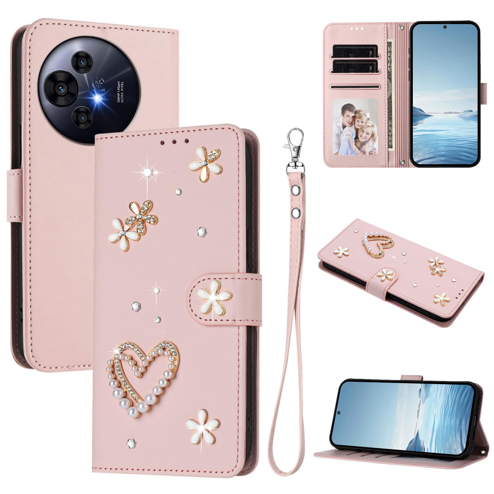 Case Compatible with TCL 50 Nxtpaper / 50 Pro NXTpaper,Compatible with TCL P10 Lanyard【Card Holder Wallet Flip Cover Magnetic buckle Kickstand】 Pink