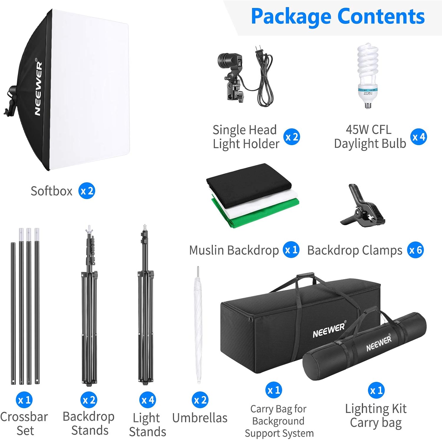 Black Friday - 40% OFF Neewer [Basic Version] Photography Backdrop Lighting Kit: 2.6Mx3M/8.5ftx10ft Background Support System 800W 5500K Umbrellas Softbox Continuous Lighting for Portrait and Video Shoot Photography