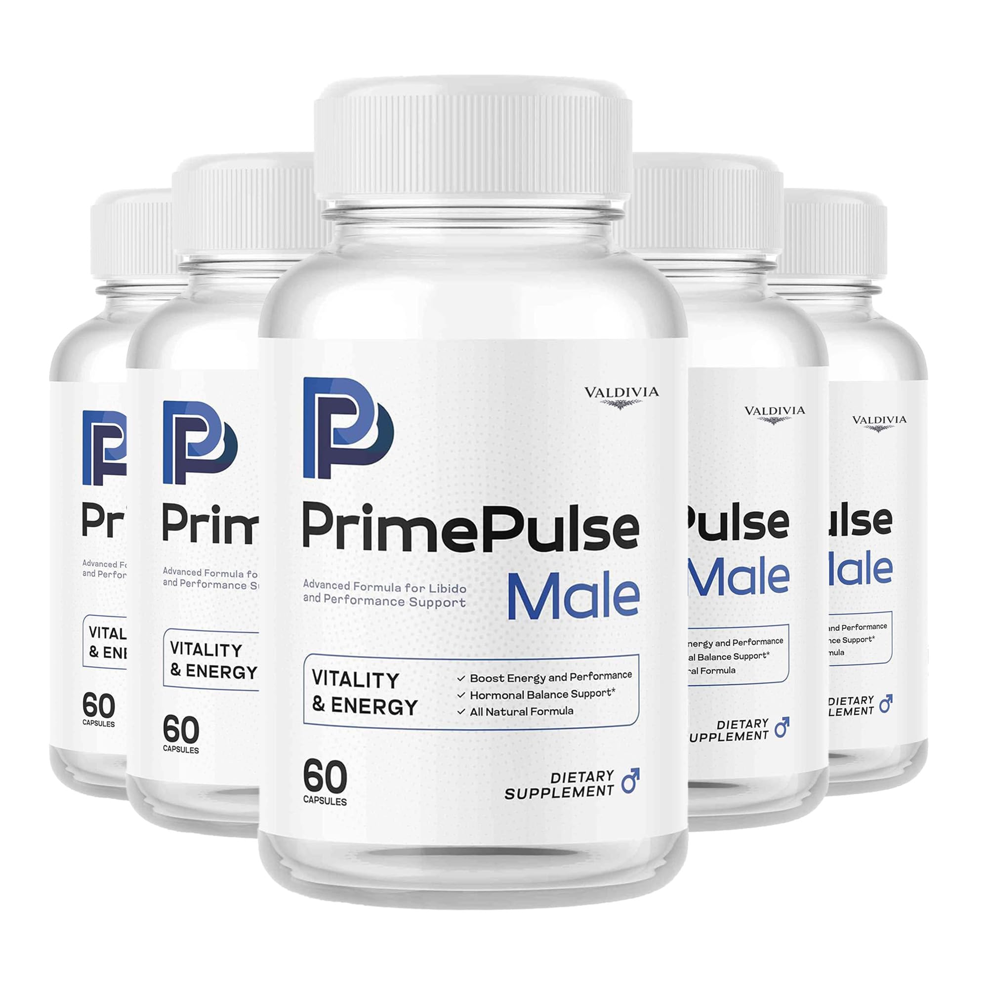 Valdivia (5 Pack) Prime Pulse Male - Official PrimePulse Men Supplement, Maximum Strength Energy Support, Natural Advanced Formula for Overall Health & Wellness, 300 Capsules for 5 Months
