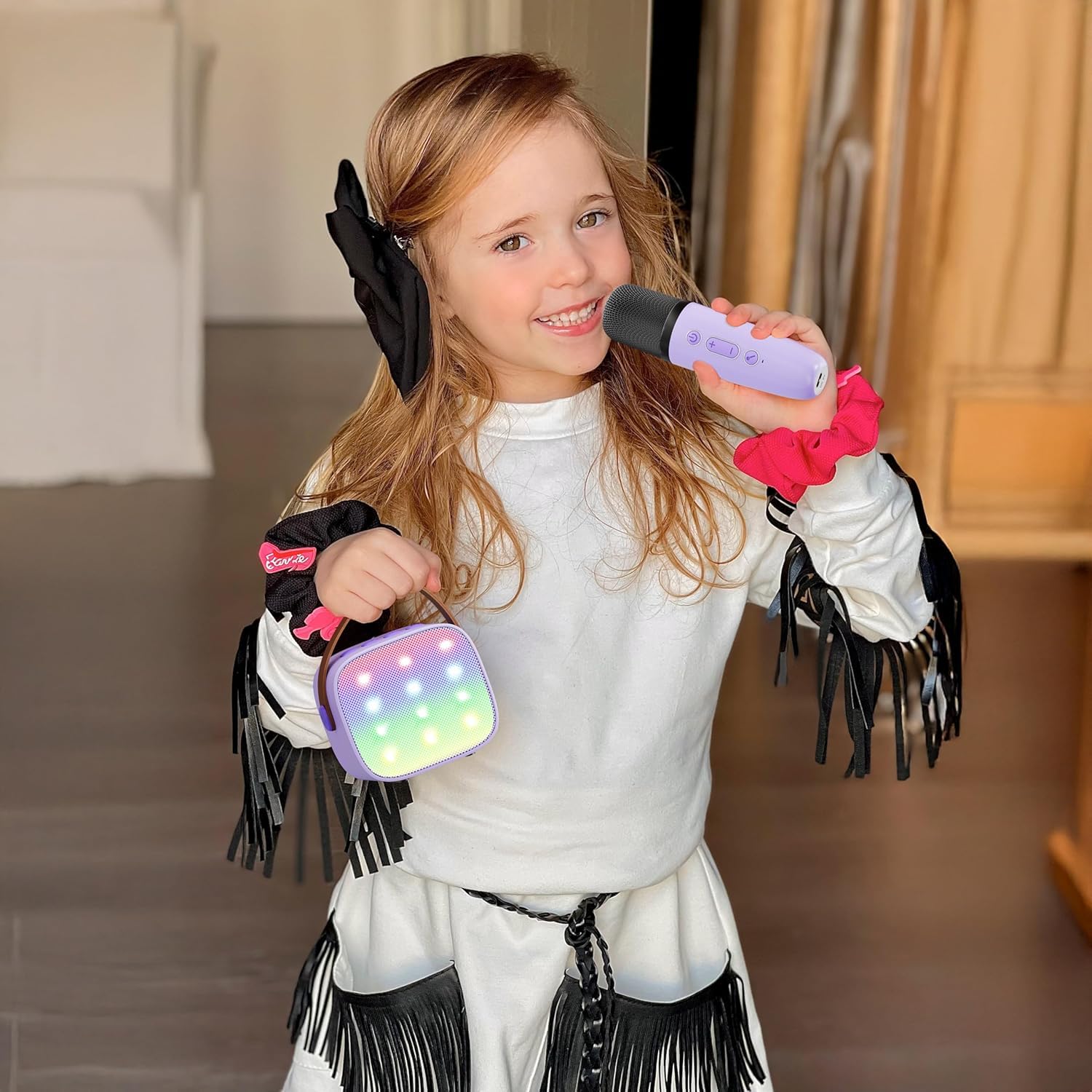 YLL Mini Kinder Karaoke Maschine mit 2 Mikrofon, Karaoke Geschenke für Mädchen Alter 3 4 5 6 7 8 9 10 12 + Jahre alt 4-12 Jahre alt Geburtstag Spielzeug Ostern Geschenk für Mädchen Jungen (Lila)