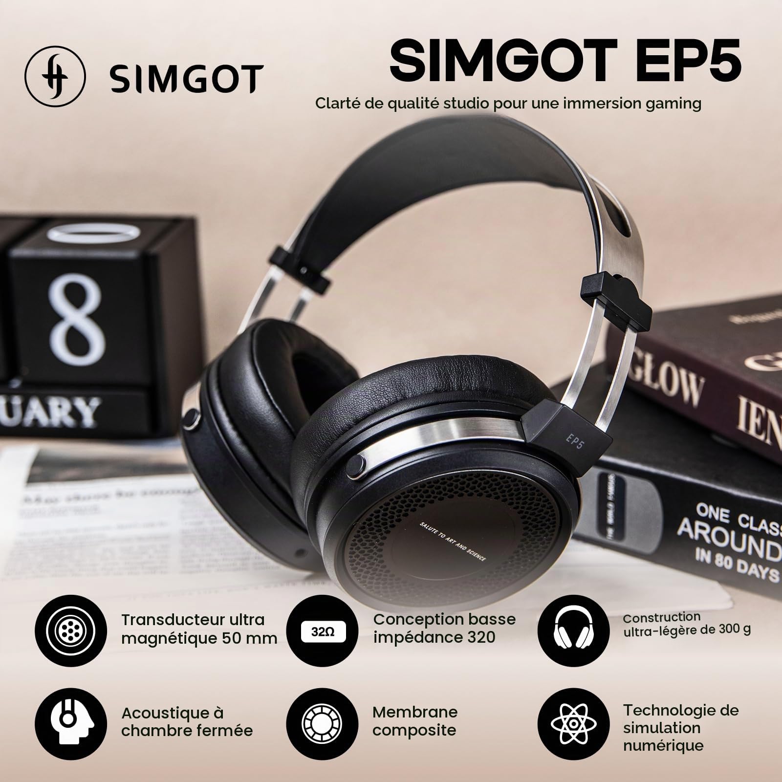 Linsoul SIMGOT EP5 Casque Haut-parleurs Ultra-magnétiques de 50 mm