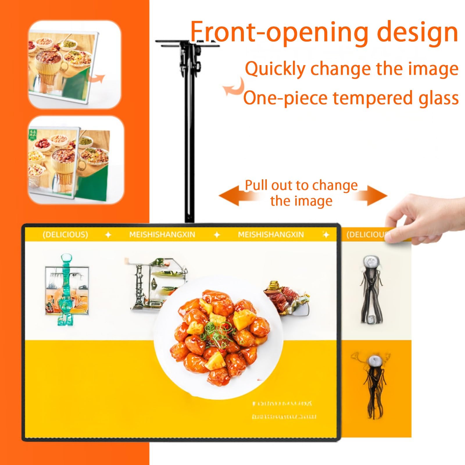 Tablero de menú retroiluminado LED, caja de luz delgada con marco a presión para restaurantes, cafeterías, cines, ángulo y altura ajustables