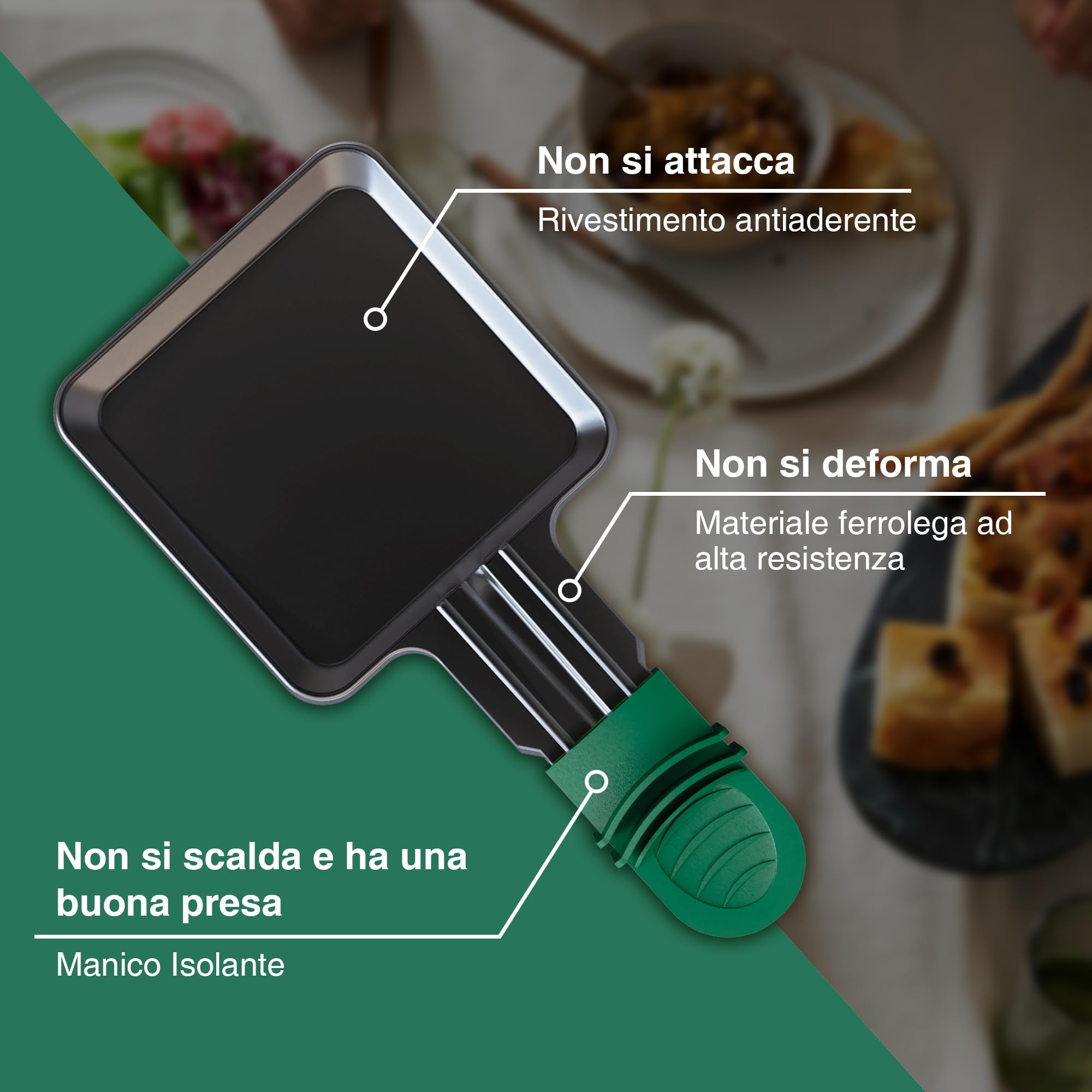 Yoassi 8pcs Mini Padelle per Raclette,Mini Piastra Raclette Antiaderente con 8 Spatole di Nylon,Misura Universale 4 Colori Manici Antiscottatura,Padelle Quadrate da Raclette per Fuso Uovo Fritto