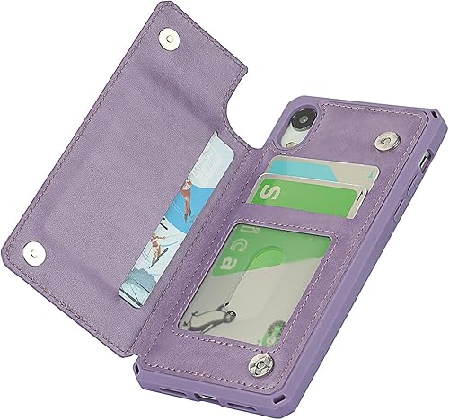 Miniatura 7 de Cavor Funda para iPhone Xr con tarjetero, funda tipo cartera para iPhone para mujeres y hombres, funda protectora de cuero a prueba de golpes con