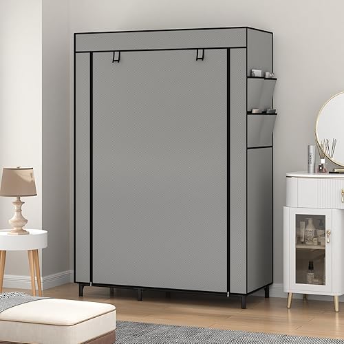 Miniatura 7 de Calmootey Organizadores portátiles de armario, almacenamiento de ropa, armario con 6 estantes y barra para colgar, cubierta de tela no tejida con 4