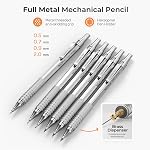 Nicpro 20PCS Crayon mécanique métallique en cuir, 0.3, 0.5, 0.7, 0.9 mm & 2mm Supports de crayons en plomb, 9 Tube (4B 2B HB 2H) Recharges de plomb(Noir & Couleurs), effacements pour dessin de dessin d'art