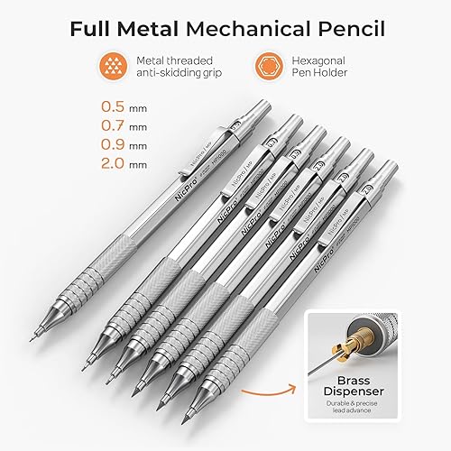 Miniatura 2 de Nicpro Juego de 20 lápices mecánicos de metal en estuche de cuero, 0.3, 0.5, 0.7, 0.035 in y 0.079 in, 9 tubos (4B 2B HB 2H) repuestos de plomo