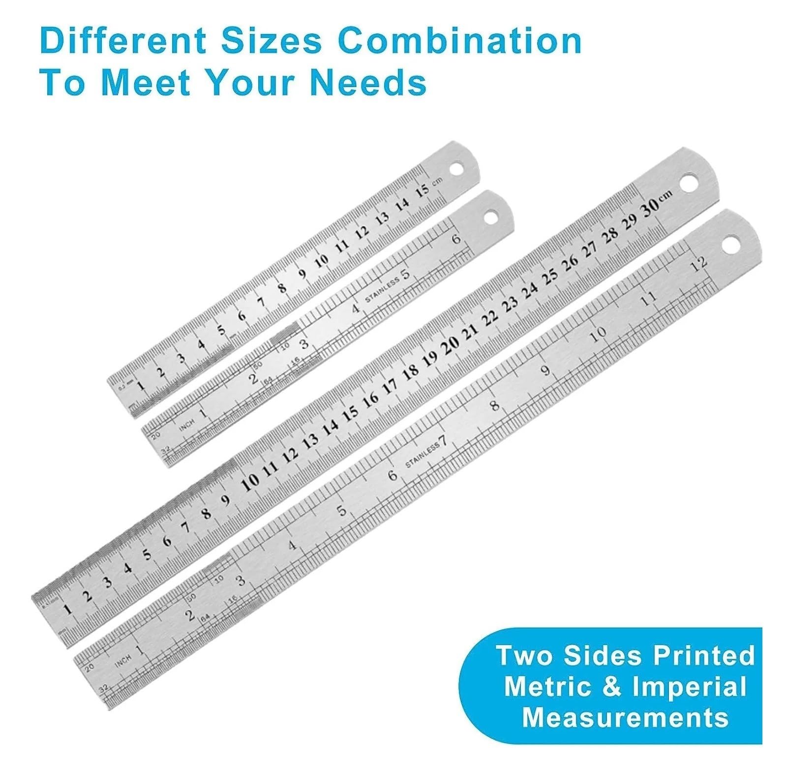 Doppelseitiges gerades Lineal aus Edelstahl, Zentimeter-Zoll-Skala, metrisches Präzisionsmesswerkzeug, Schulbürobedarf(1PCs 30cm)