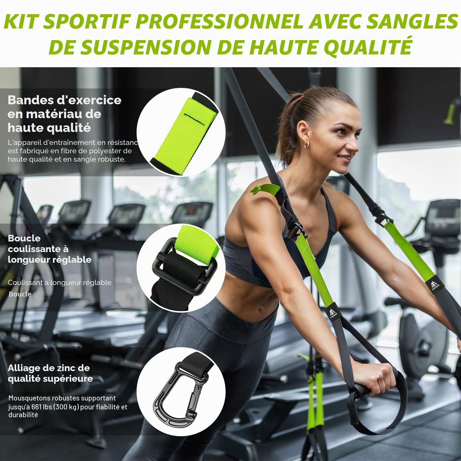 flintronic Kit d'entraînement à Suspension, Sangles de Suspension Multifonction Kit, d'entraînement Tout-en-Un avec Sangles Réglables pour Brûler des Graisses, Construire du Muscle