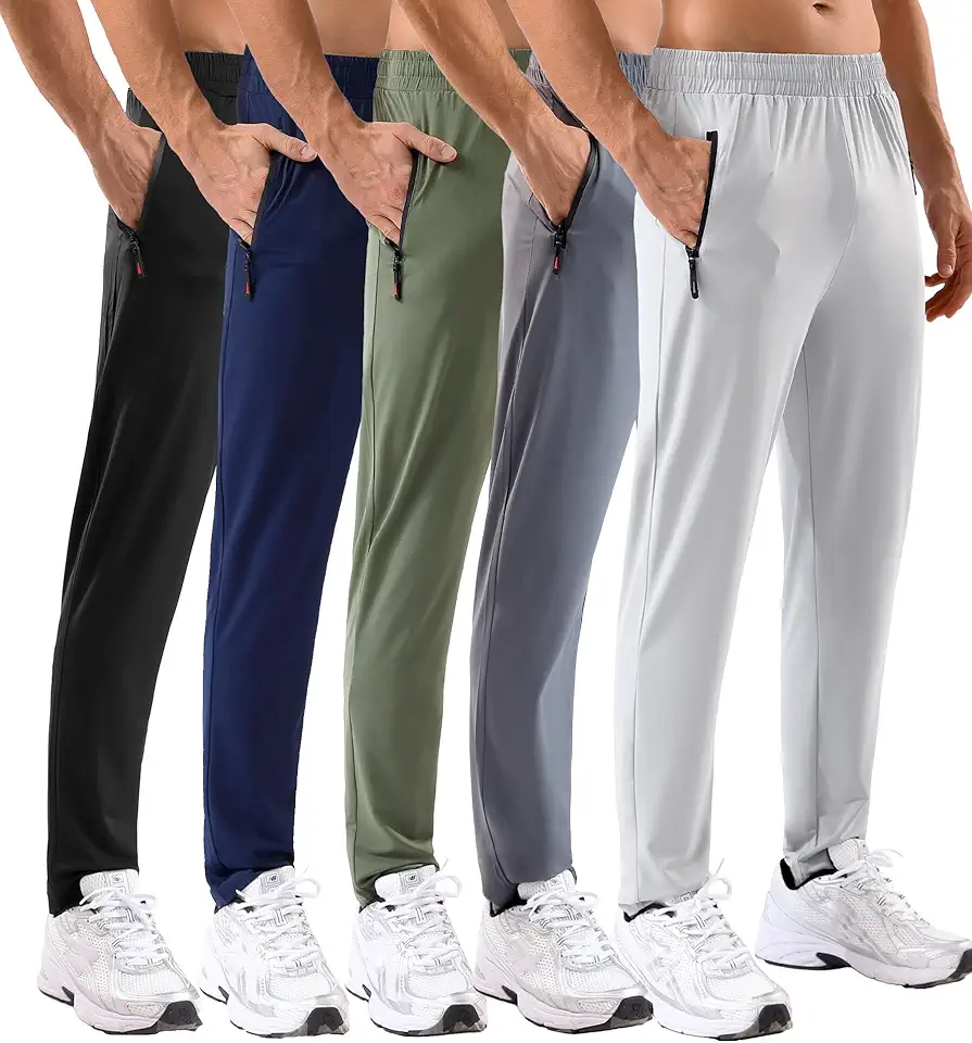 MSGD 5 Pack Mens Sweatpants with Zipper Pockets Stretch Lightweight Athletic Track Pants for Men Joggers Running Workout Gym