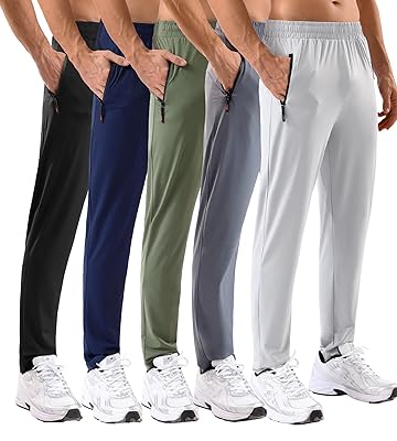 5 Pack Mens Sweatpants with Zipper Pockets Stretch Lightweight Athletic Track Pants for Men Joggers Running Workout Gym