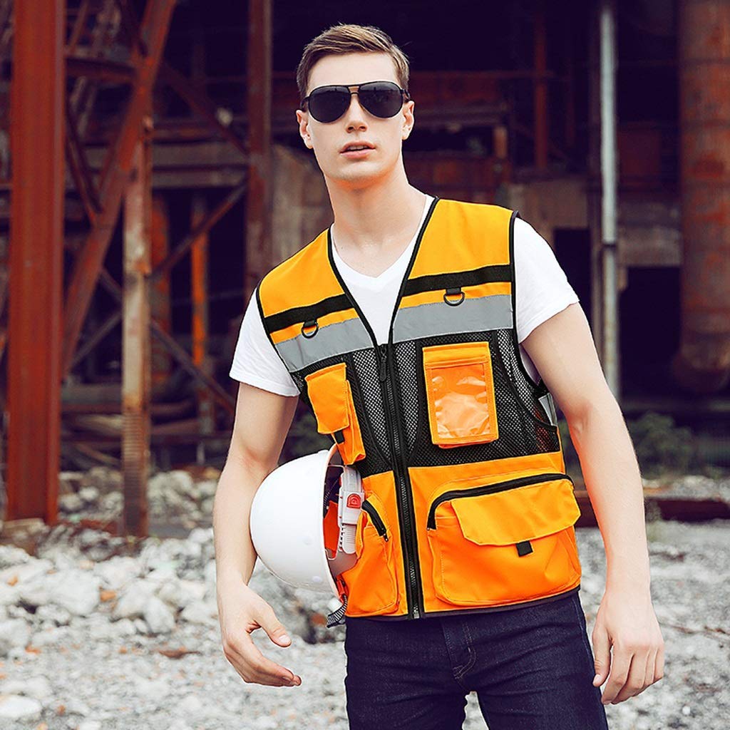 Chaleco de Seguridad para Hombres, Chaleco de Seguridad Reflectante Ligero y Transpirable por la Noche Ropa de Trabajo Chaleco de Alta Visibilidad 2 Piezas (Amarillo Fluorescente, L)