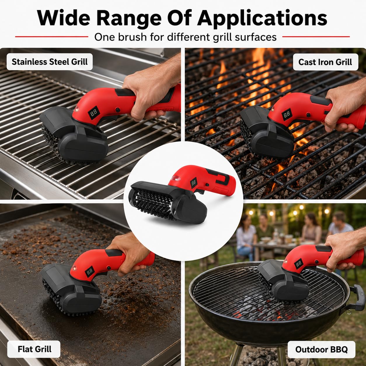 Cepillo eléctrico inalámbrico para Barbacoa, Limpiador rotatorio de 1400 RPM.