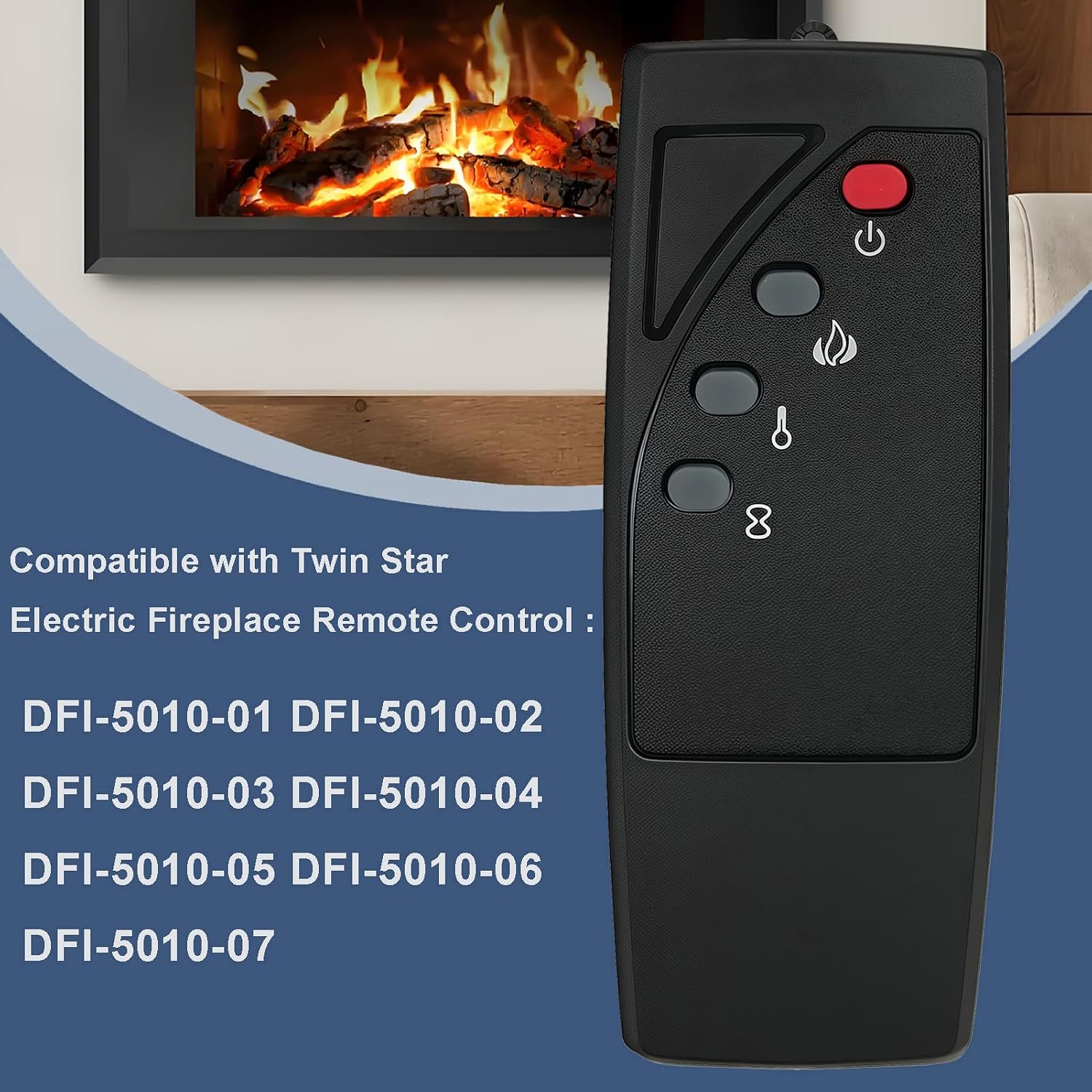 Replacement Remote Control Compatible for Twin Star Electric Fireplace Stove Heater Infrared Remote Controller DFI-5010-01 DFI-5010-02 DFI-5010-03 DFI-5010-04 DFI-5010-05 DFI-5010-06 DFI-5010-07
