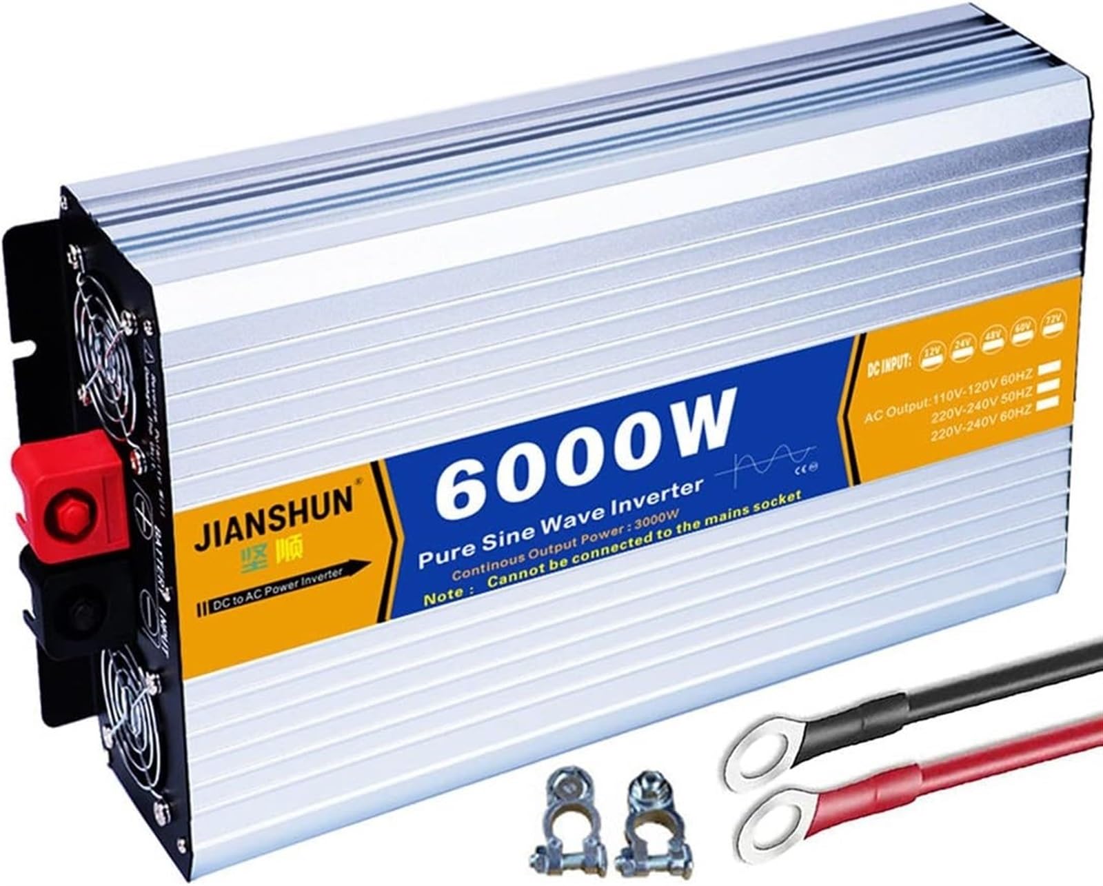 Inverter Pure Sine Wave Auto Power Inverter 3000W 4000W 5000W 6000W 8000W DC 12V 24V 48V 60V 72V to AC 110V/230V/240V Transformer Voltage Converter with AC outlets for RV Truck Car (Color : 6000W, S