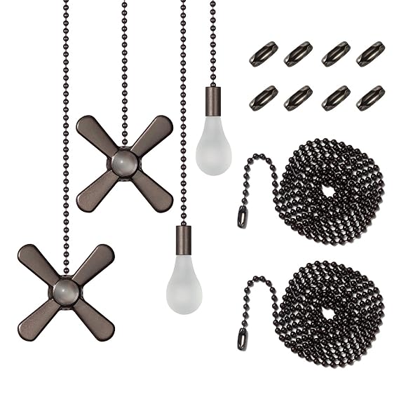ELFCAB Ceiling Fan Pull Chain , Including 4Pcs Beaded Ball Fan Pull Chain Pendant, Extra 8Pcs Pull Loop Connectors, 2Pcs 36 inches Fan Pull Chain Extension. (Oil Rubbed Bronze)