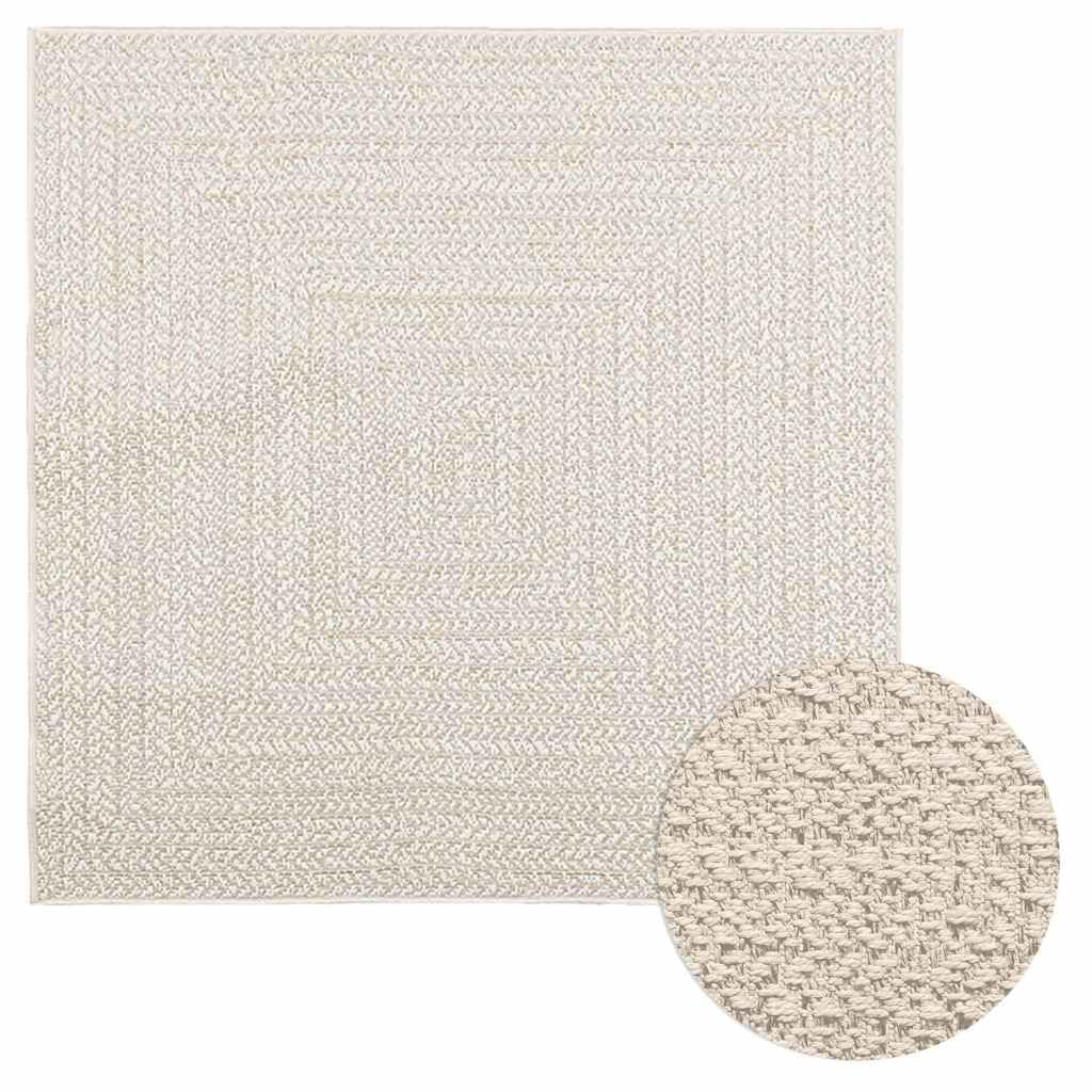 Tapis intérieur extérieur résistant à l'eau 120x120 aspect jute crème ZIZUR