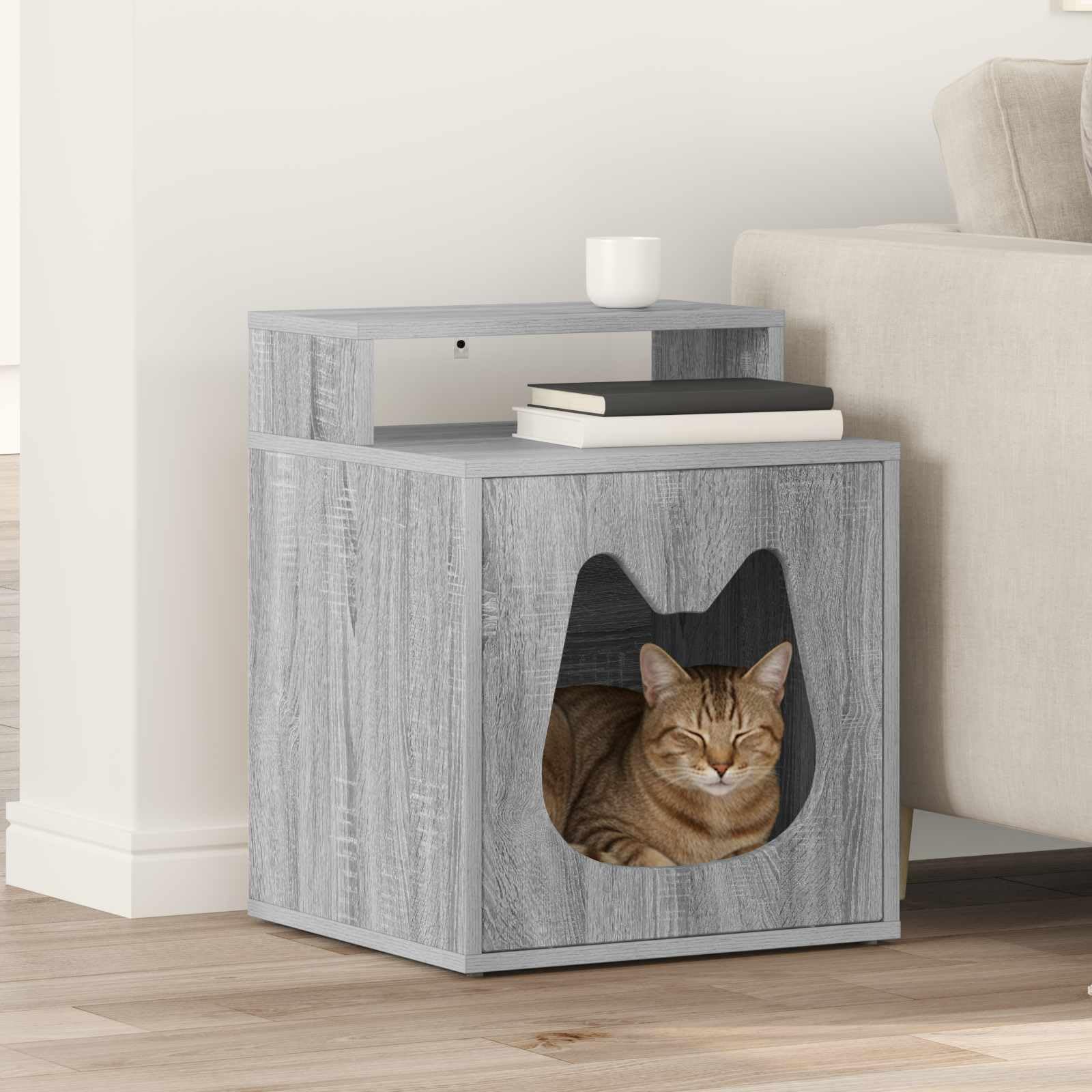 Katzenhaus Holzwerkstoff GrauesSonoma 42,5x40x53,5 cm | Stilvolle Katzenhöhle aus Holzwerkstoff fürs Wohnzimmer. Stabiler Rückzugsort und Schlafplatz für Hauskatzen.