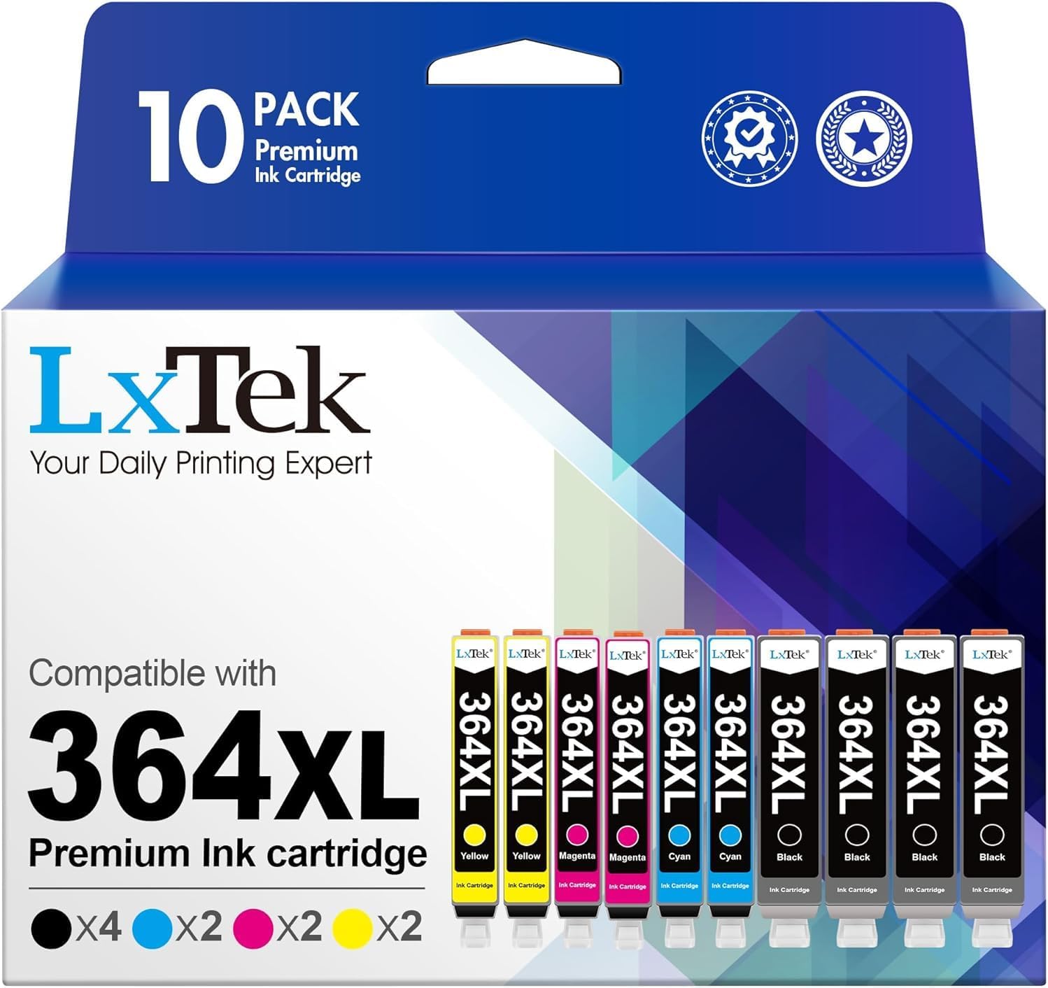 LxTek 364XL Ink Cartridges Compatible for HP 364 for HP Photosmart Officejet 5510 5520 5522 5524 6510 6520 B8550 C5388 7510 7520 4610 4620 Deskjet 3070A (4 Black 2 Cyan 2 Magenta 2 Yellow,10-pack)