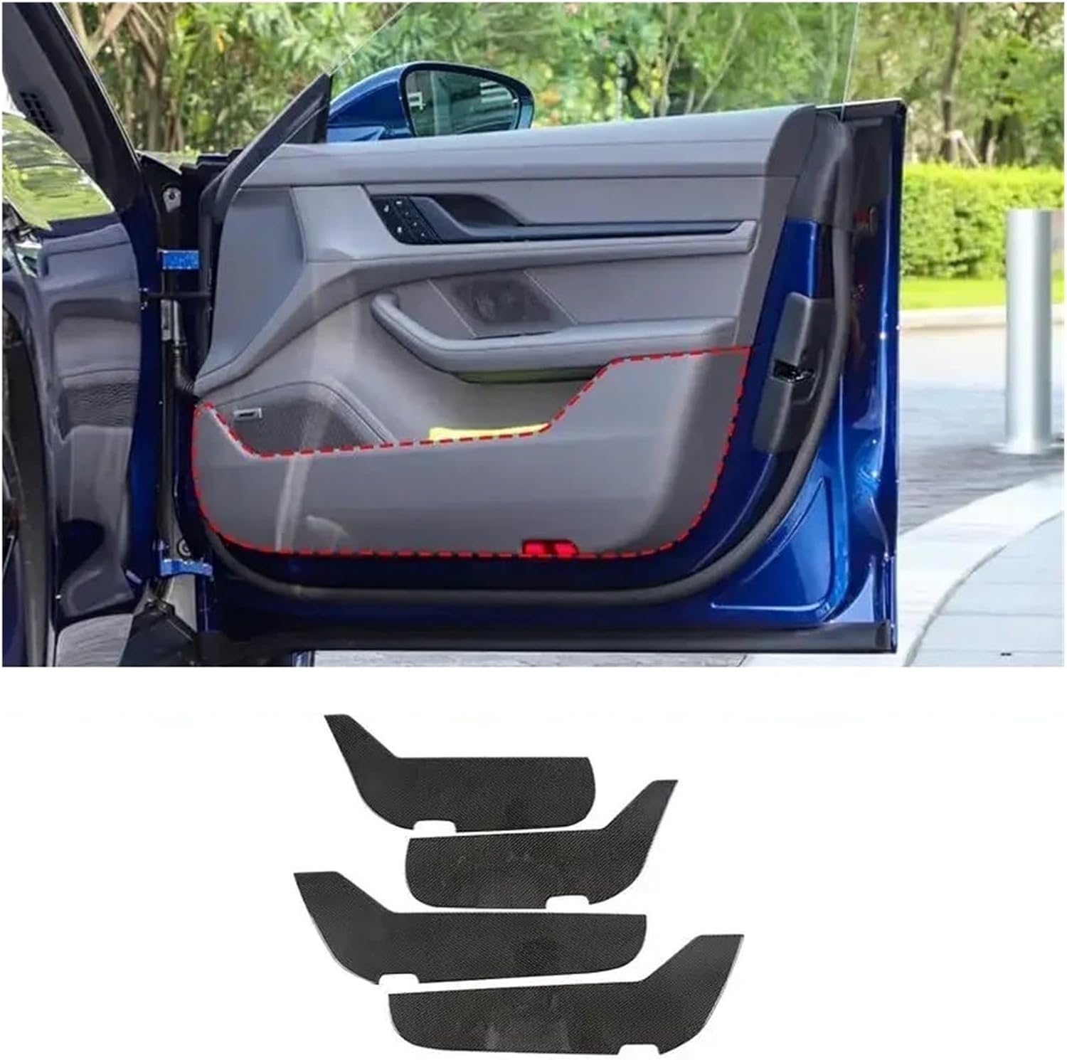 Compatible with Taycan 2019-2022 Soft Carbon Fiber Car Door Kick Panel Cover Sticker Car Interior Protection Accessories(Red)