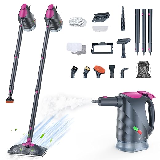 ScrubWiz 10-in-1 Steam Cleaner, Steam Mop & Detachable Handheld Steam cleaner with 320ml Water Tank, 10s Fast Heating, Portable Steamer for Kitchen, Floor, Tiles, Window, BBQ Grill, Car, Mid Gray