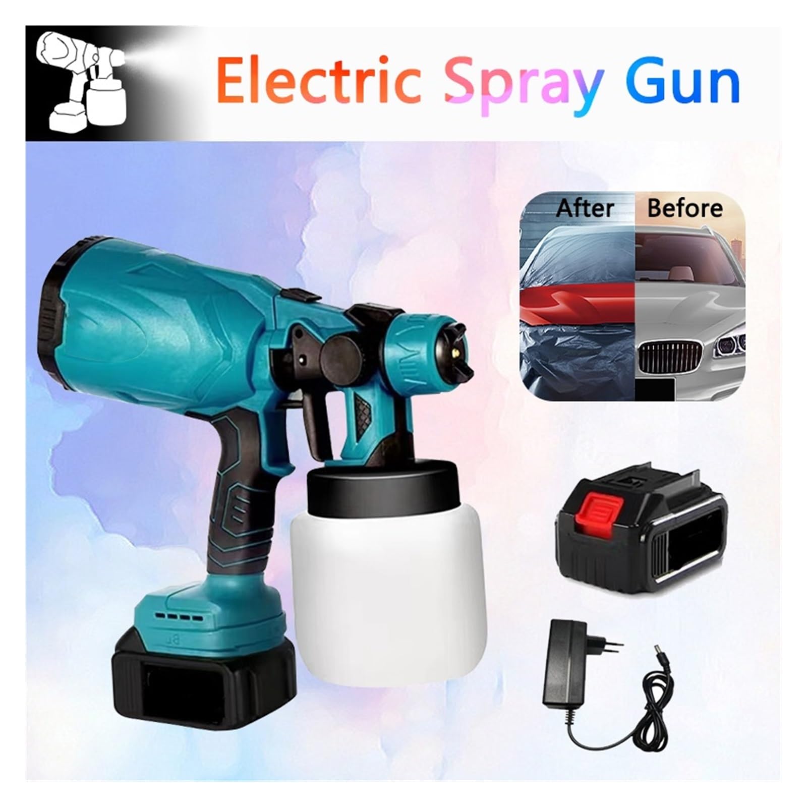 Zestaw aerografu, elektryczny pistolet natryskowy, bezprzewodowy pistolet do malowania mebli samochodowych, aerograf do powlekania stali, kompatybilny z akumulatorem 18 V(1 Small Battery)