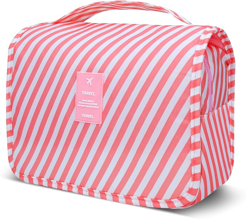 Necessaire de viagem Lcsmaokin com gancho para pendurar, poliéster, estampa B-Pink Stripe, 1 unidade