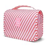 Lcsmaokin Large Capacity Toiletry Bag Travel Bag with Hanging Hook for Men and Women Waterproof Travel Cosmetic Bag Bathroom Storage Bag for Brushes Set, Full-Sized Shampoo,Accessories(Pink Stripe)