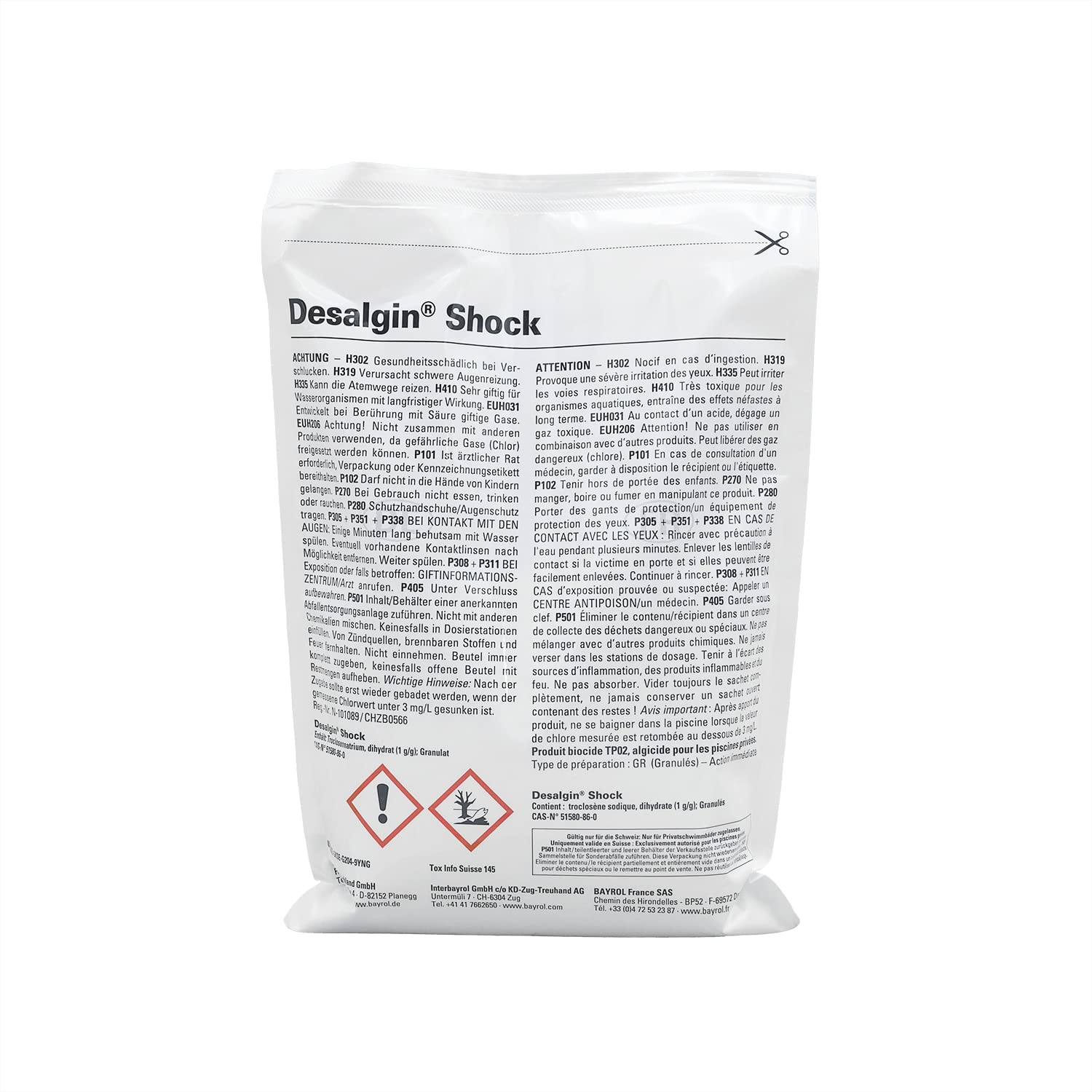 BAYROL DESALGIN Shock Granulés (Boîte de 4 sachets de 400g) - 1,6kg | Anti-Algues Curatif - Action Choc + 10 Tests HPS OFFERTS 6 en 1