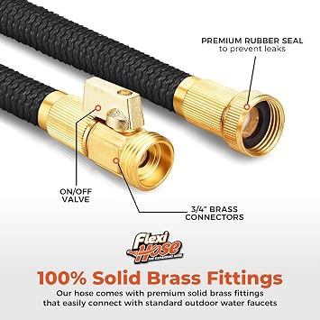Flexi Hose Expandable Garden Hose with 8 Function Nozzle, 25FT - Lightweight Retractable Garden Hose, Water Hose - No-Kink Flexibility, 3/4 Inch Solid Brass Fittings and Double Latex Core