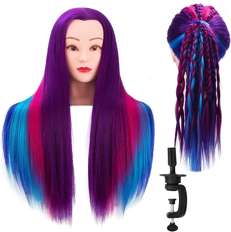 Stancia Mannequin Head with Hair,24"-26" Training Head Manikin Cosmetology Doll Synthetic Fiber, Hairdressing, Training Model with Stand (Mixed Colorful)