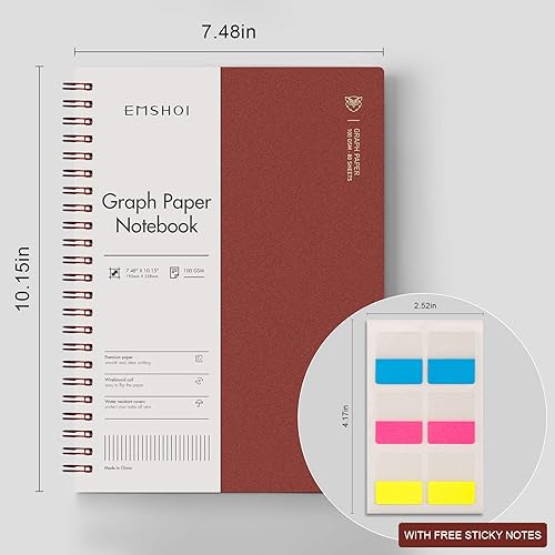 Miniatura 3 de EMSHOI Cuaderno de papel gráfico en espiral de 7.48 x 10.15 pulgadas, paquete de 2 320 páginas de papel de cuadrícula de 3.53ozm de grosor, cuaderno