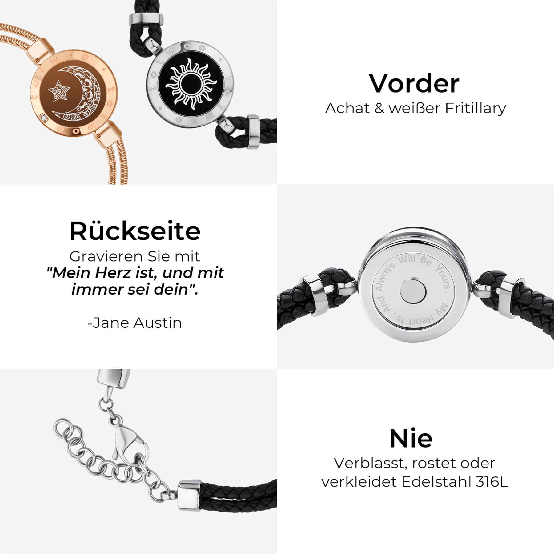 TOTWOO Bracciali per Coppie con Collegamento Bluetooth Uno a Uno tramite App, Luci e Vibrazione al Tocco – Regalo Romantico per San Valentino e Relazioni a Distanza in Acciaio Inossidabile 316L