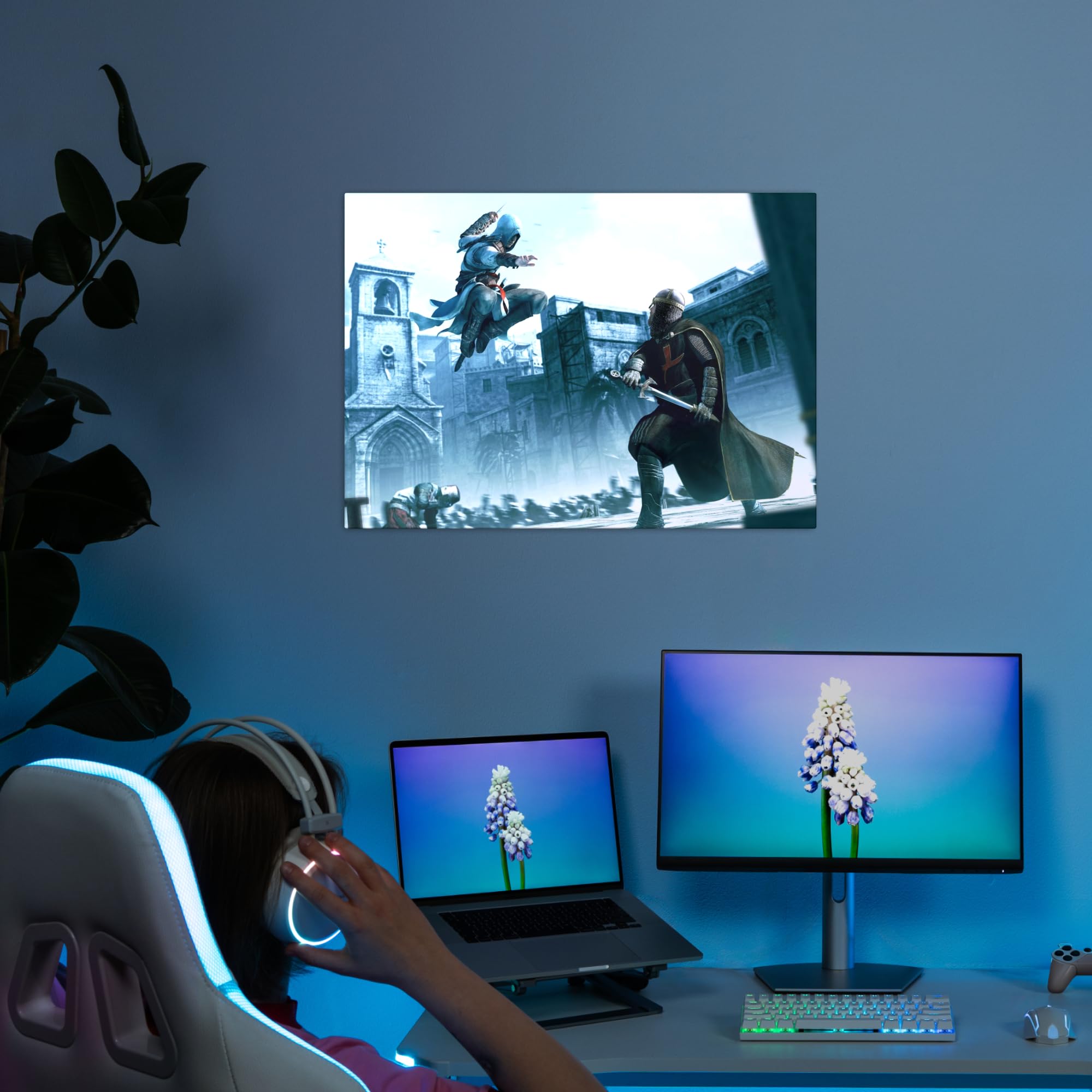 Displate - Poster aus Metall - Einfache Montage ohne Bohren - Assassin's Creed - Assassin's Creed Altair - Fighting Altair - Größe M - 32 x 45 cm Matt