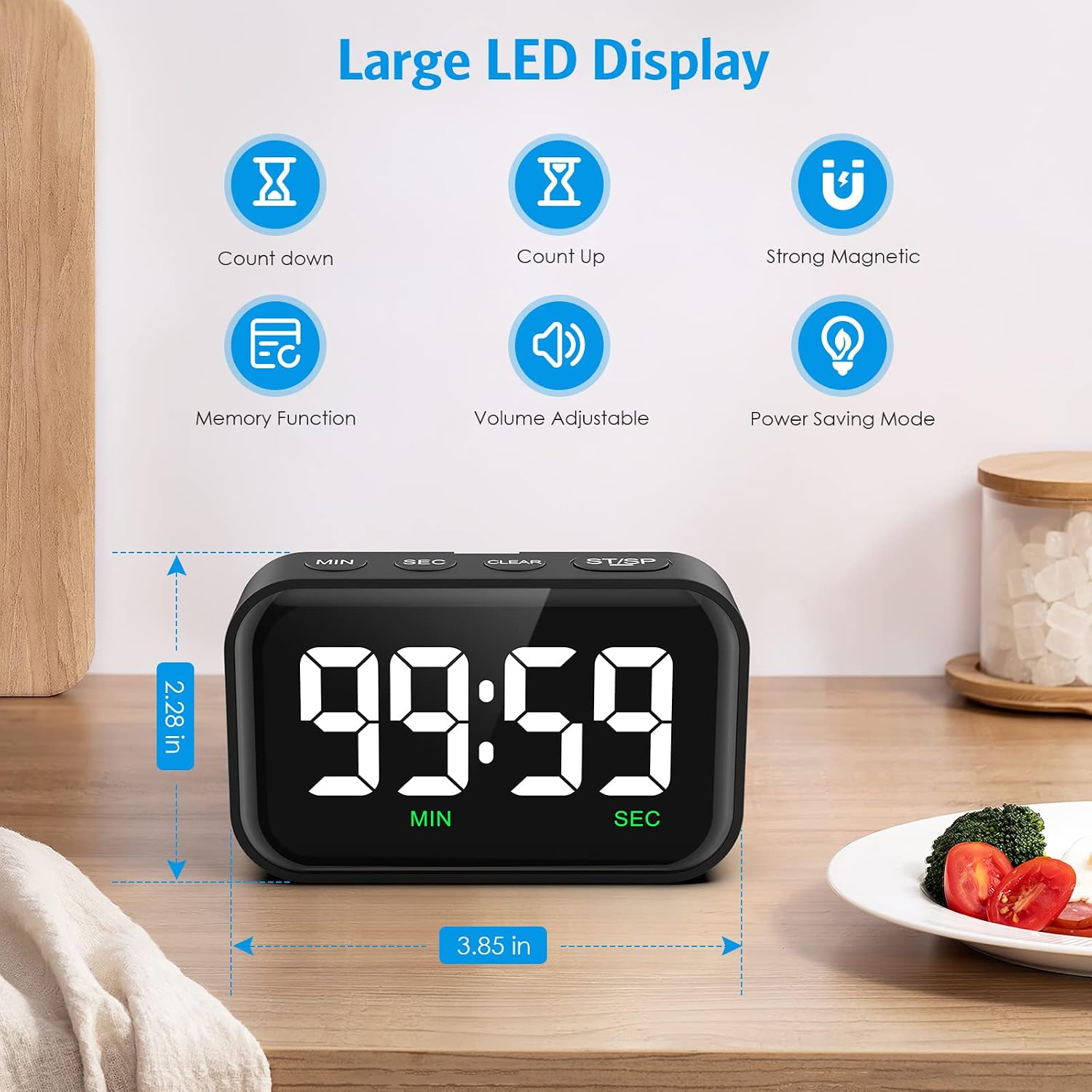 Digital Kitchen Timer, Digital Timer with Large LED Display
