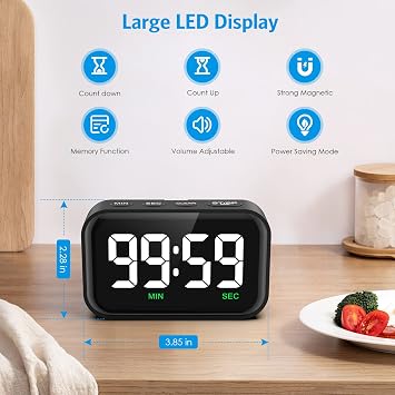 Digital Kitchen Timer, Digital Timer with Large LED Display