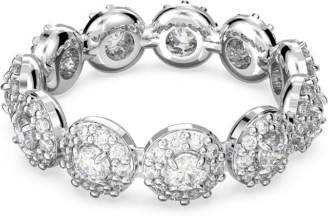 Swarovski Una bague, cristaux blancs taille ronde et pavé en sertissage plaqué rhodium