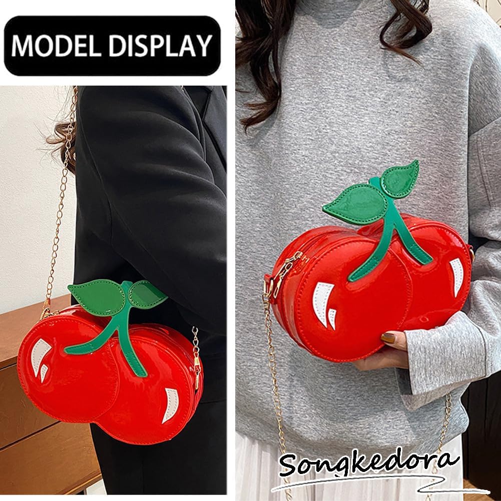 Cute Fun Shape Purse Red Novelty Gift Handbags Unique PU Leather Crossbody Bag with Chainstrap - Image 2