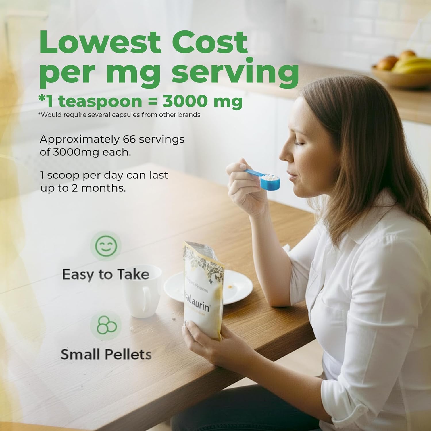 UltraLaurin® Monolaurin Supplement – 3,000 mg Coconut-Derived Pellets for Immune & Gut Health Support, Digestive Wellness – 7 oz - 66 Servings – Vegan, Non-GMO, Natural Immune & Digestive Support