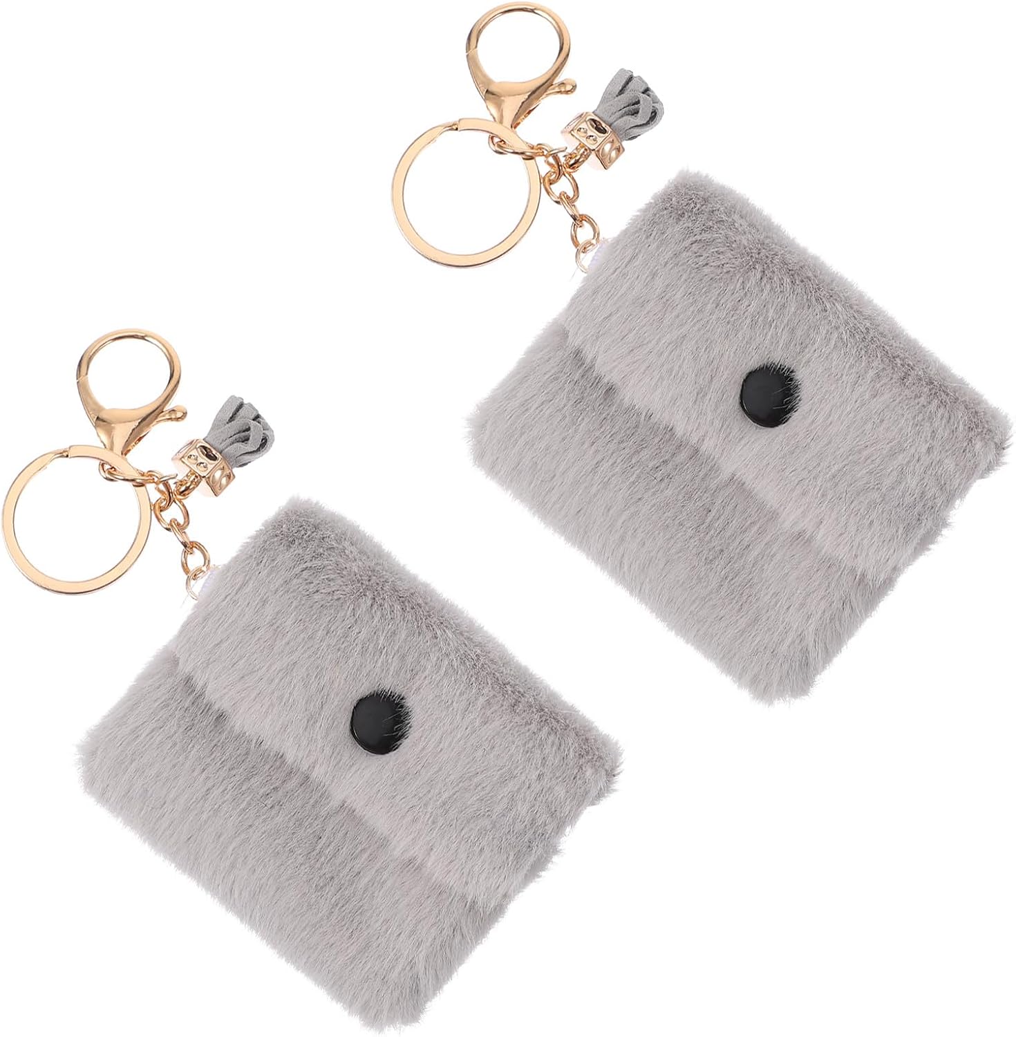 2pcs Mini Coin Bag Keychain Set, Candy Color Hard Shell Key Holder Pouch with Zipper, Compact Gray Change Bag for Travel and Everyday Use