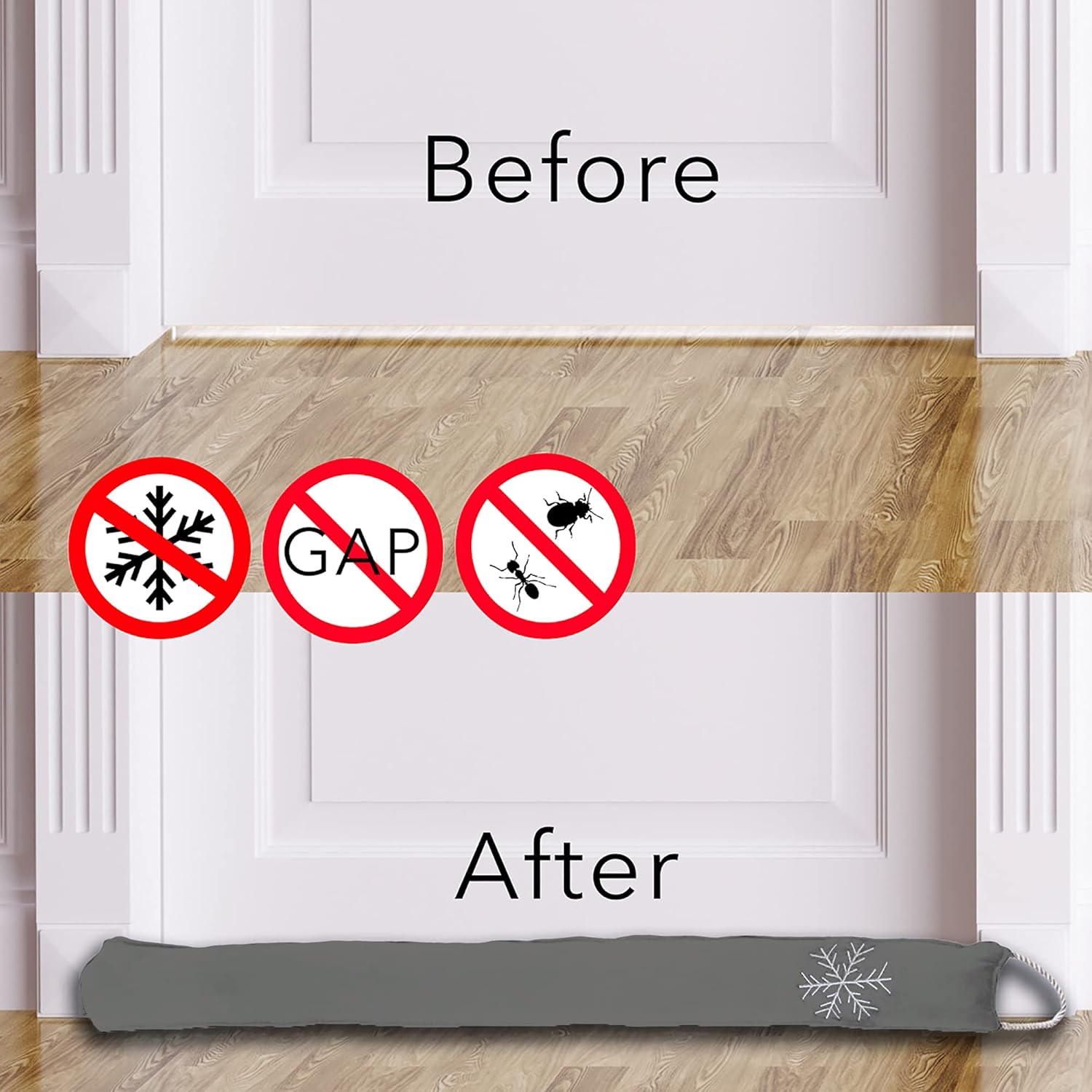 Simply Genius Door Draft Stopper - 36-Inch, Gray, 2-Pack - Weighted Under Door Gap Filler Bottom & Noise Blocker - Windproof Guard & Window Draft Blocker