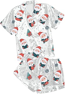 Conjunto de pijama casual de satén de seda para mujer, manga corta con botones y pantalones cortos