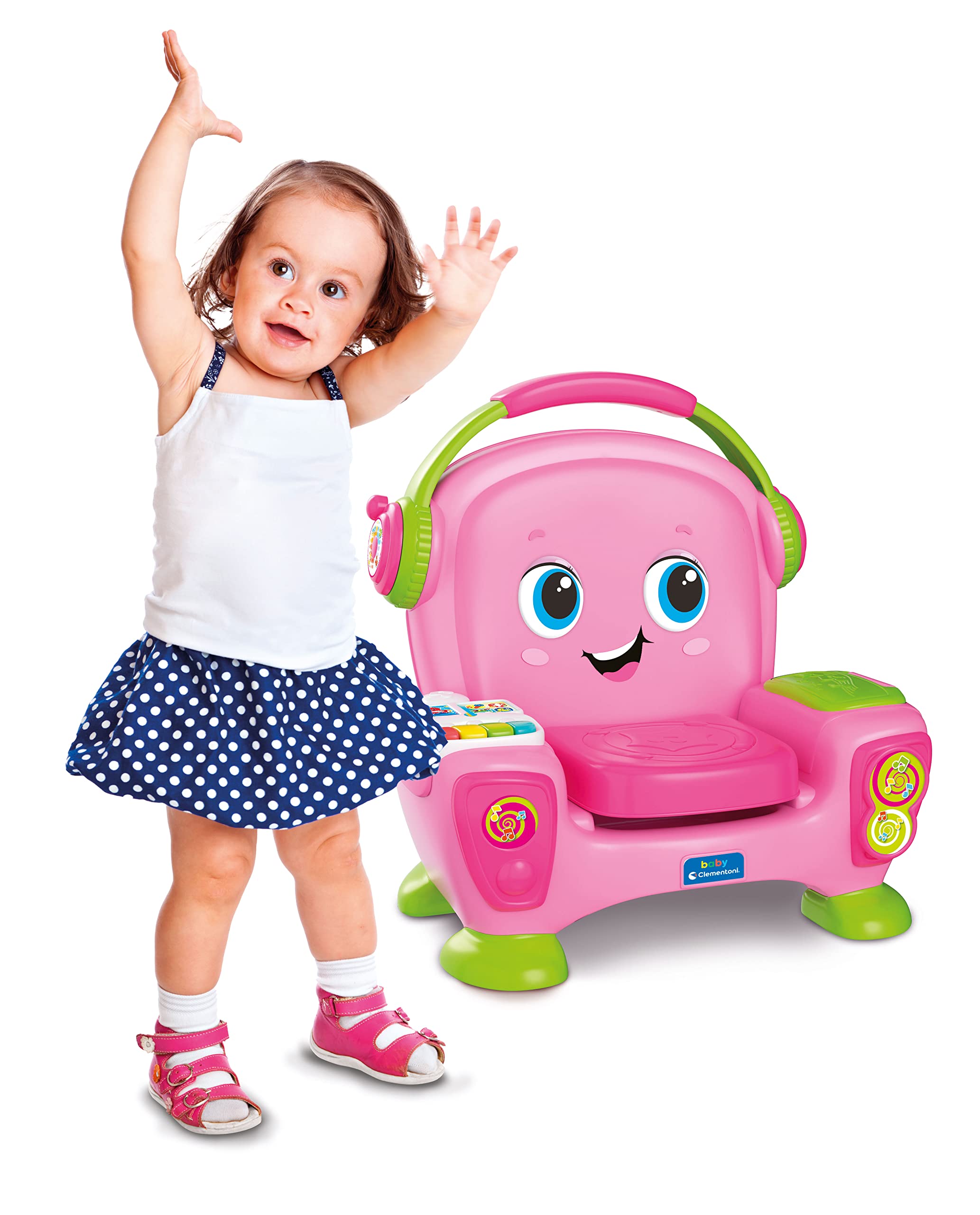 Clementoni Baby Poltroncina Interattiva Canta Suona e Balla Pink, Bambini 12-36 Mesi, Gioco Educativo con Luci e Filastrocche per Imparare Cantando e Ballando, Made in Italy, Lingua Italiana, 17755