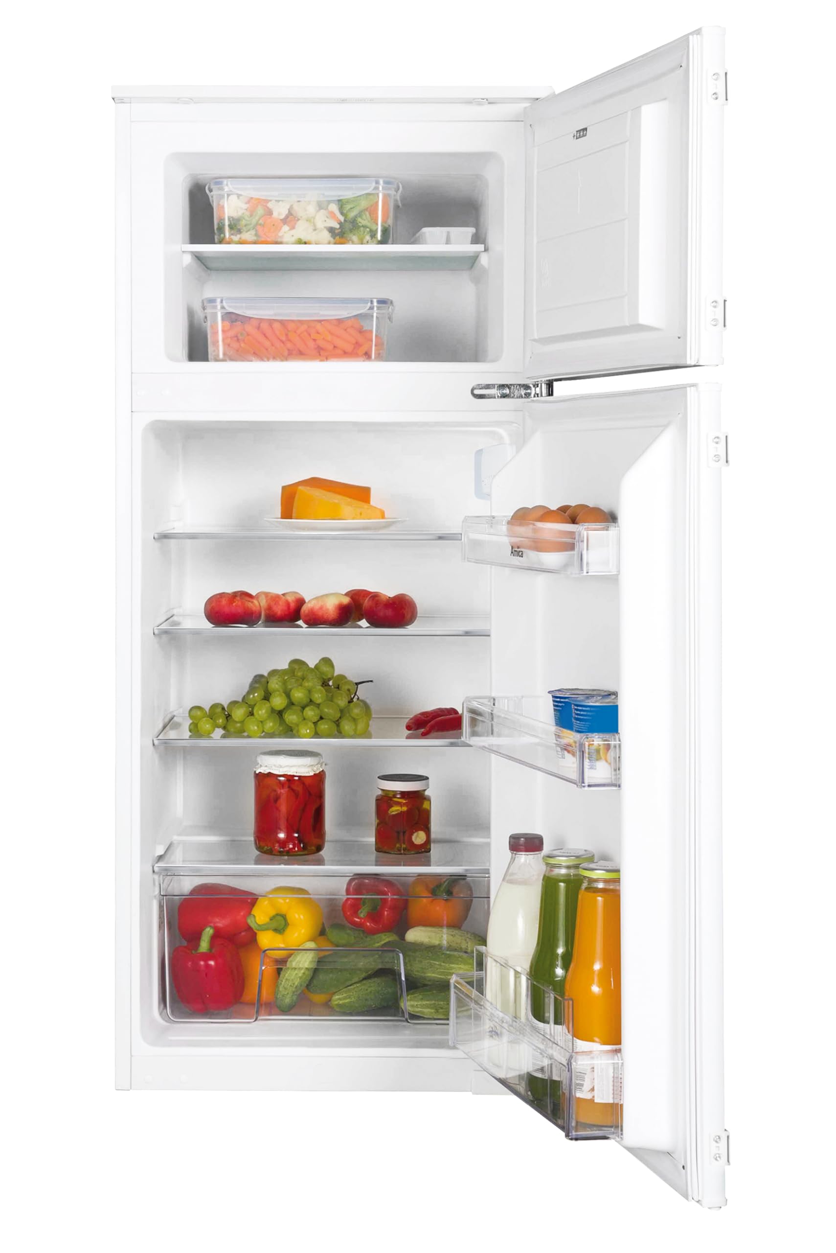 Amica EDTS 372 901 Einbau-Kühl-/Gefrierkombination/Doppeltürer (Gefrierfach oben) / 1450mm Nische/Schlepptür-Technik/Inverter Kompressor/elektronische Steuerung/Tür-Offen-Alarm